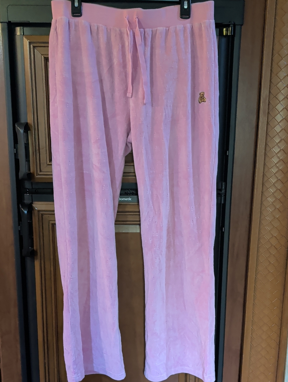 Teddy Fresh Pink Velour Track Pants with Teddy Patch
